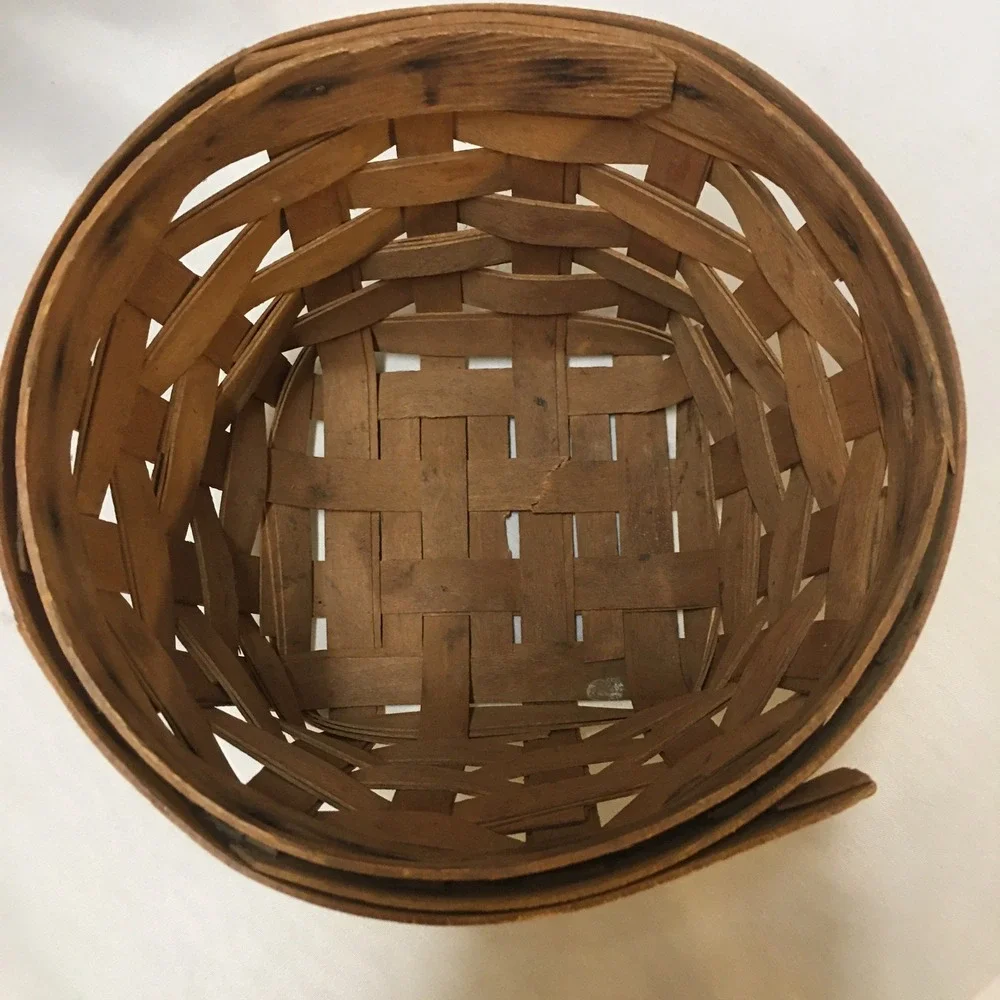 Woven Wood Splint Basket Home Decor Small Brown Round Rim Vintage Longaberger